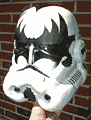 Image of a custom painted stormtrooper helmet, made to look like Gene Simmons.  Copyright 2005