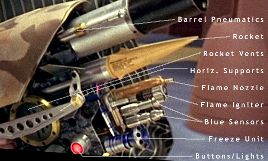 Barrel Pneumatics
- Rocket
- Rocket Vents
- Horiz. Supports
- Flame Nozzle
- Flame Igniter
- Blue Sensors
- Freeze Unit
- Buttons/Lights
